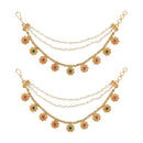 Etnico Gold Plated Traditional Flower Pearl Layered Hair Chain/Ear chain Accessories with Hook for Women