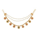 Etnico Gold Plated Traditional Flower Pearl Layered Hair Chain/Ear chain Accessories with Hook for Women