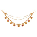 Etnico Gold Plated Traditional Flower Pearl Layered Hair Chain/Ear chain Accessories with Hook for Women