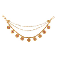 Etnico Gold Plated Traditional Flower Pearl Layered Hair Chain/Ear chain Accessories with Hook for Women