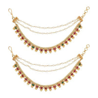 Etnico Gold Plated Traditional Kundan & Pearl Hair Chain/Ear chain Accessories with Hook for Women
