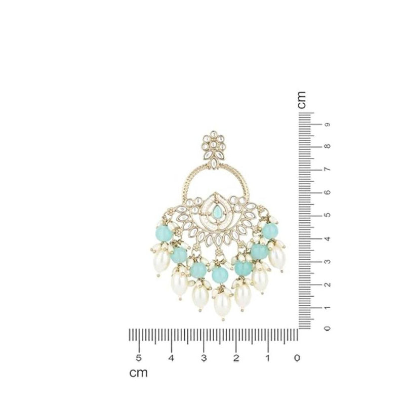 Etnico Gold Plated Traditional Handcrafted Kundan Pearl Chandbali Dangle Earrings for Women (E3221) (Sky Blue)