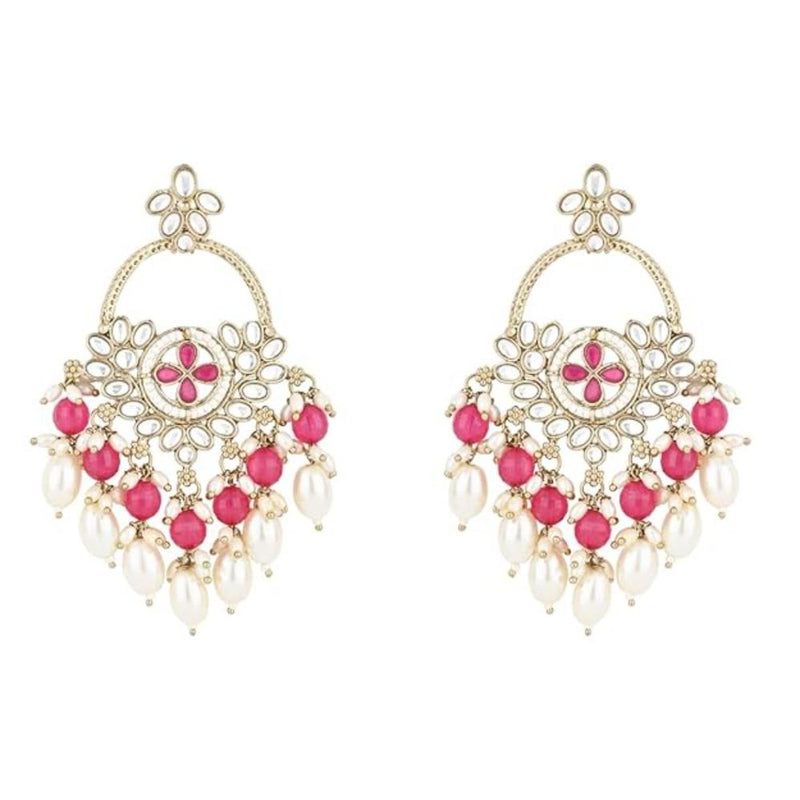 Etnico Gold Plated Traditional Handcrafted Kundan Pearl Chandbali Dangle Earrings for Women (E3222) (Dark Pink)