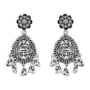 Etnico Navratri Ethnic Silver Oxidised Afghani Style Floral Design Temple Earrings For Women (E3224OX)