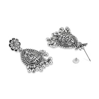 Etnico Navratri Ethnic Silver Oxidised Afghani Style Floral Design Temple Earrings For Women (E3224OX)