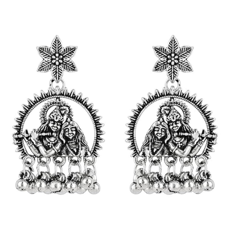 Etnico Navratri Silver Oxidised Afghani Boho Earrings For Women (Style 1)