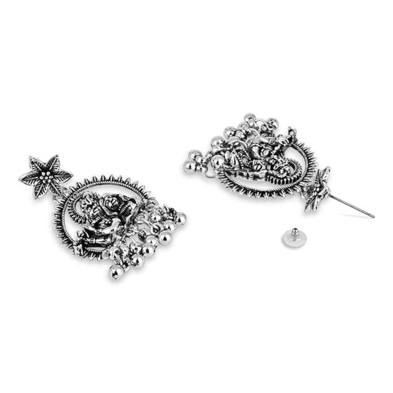 Etnico Navratri Silver Oxidised Afghani Boho Earrings For Women (Style 1)