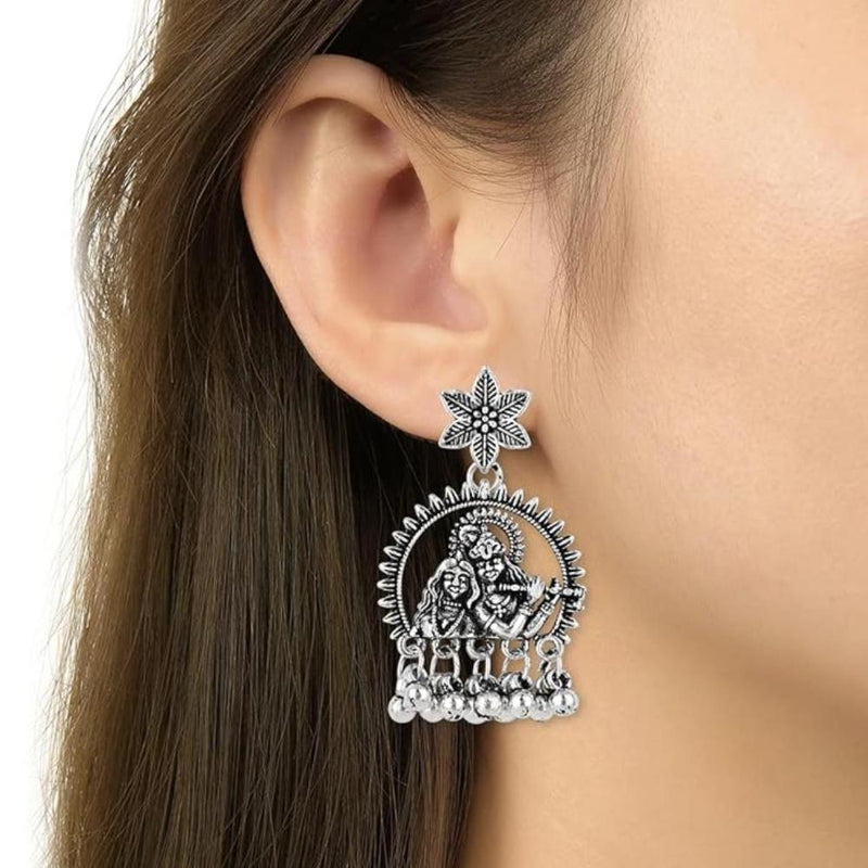 Etnico Navratri Silver Oxidised Afghani Boho Earrings For Women (Style 1)