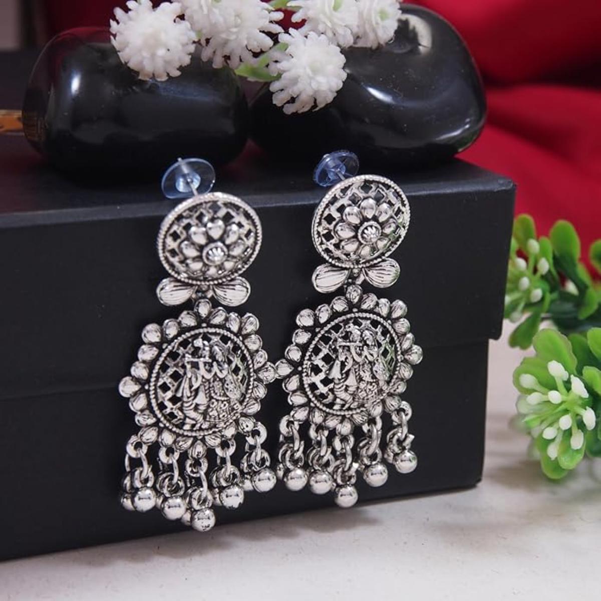 Etnico Womens Navratri Ethnic Silver Oxidised Afghani Style Trending Earrings