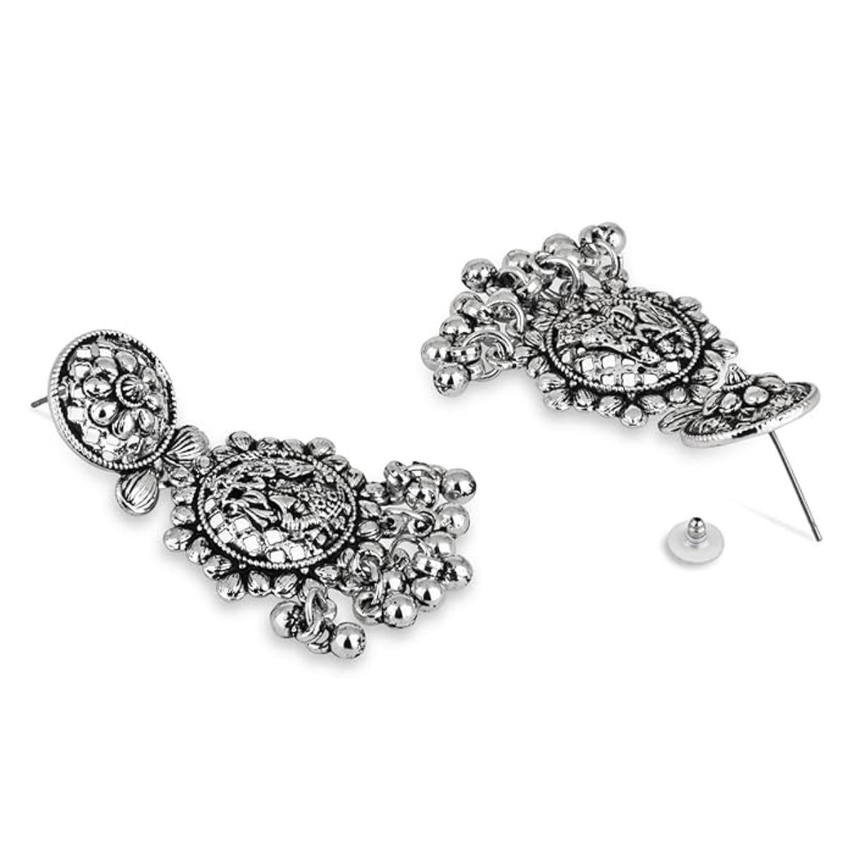 Etnico Womens Navratri Ethnic Silver Oxidised Afghani Style Trending Earrings