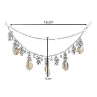 Etnico Silver Oxidised Boho Shell & Ghungroo Hair Chain/Earchain Accessories For Women (E3243OX)