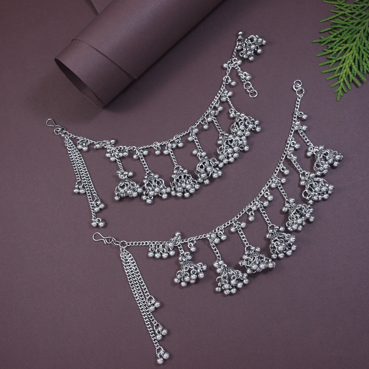 Etnico Traditional Ethnic Ghungroo Jhumka Hair Chain/Earchain For Women