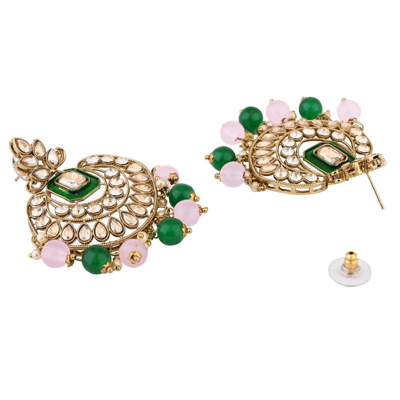 Etnico Gold Plated Traditional Meenakari Kundan & Pearl Chandbali Earrings For Women (E3254GPi)