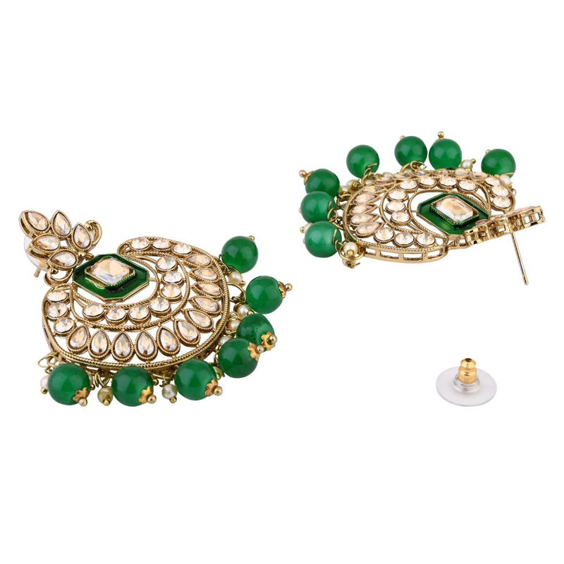 Etnico Gold Plated Traditional Meenakari Kundan & Pearl Chandbali Earrings For Women (E3254G)