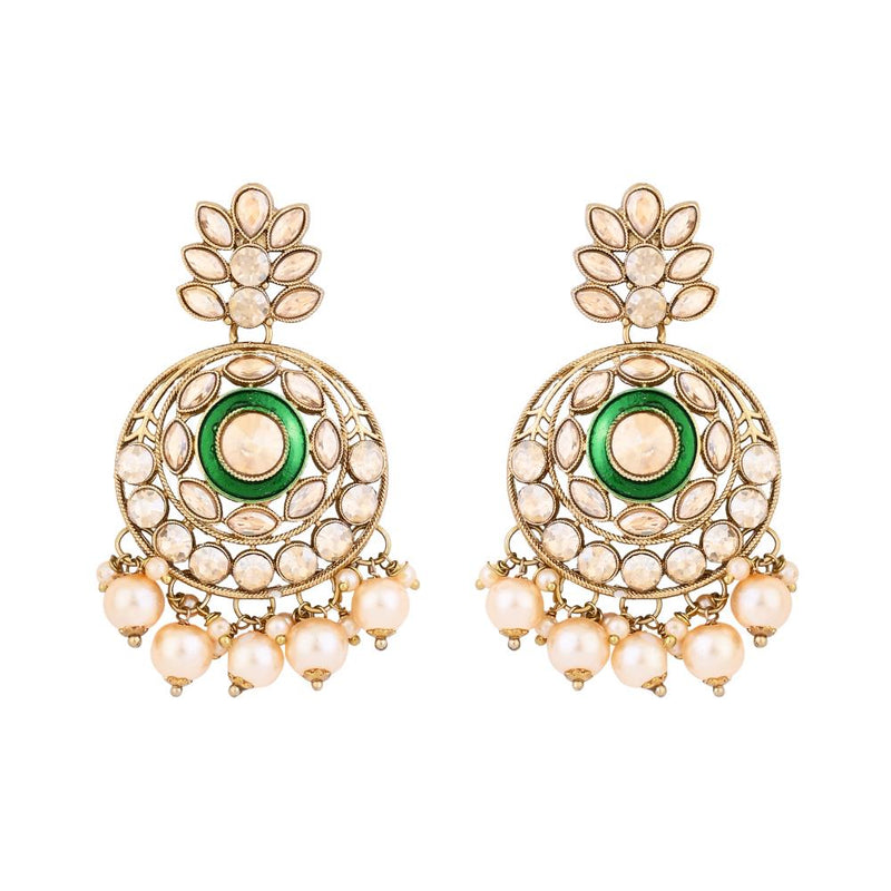 Etnico Gold Plated Traditional Meenakari Kundan & Pearl Chandbali Earrings For Women (E3255W)