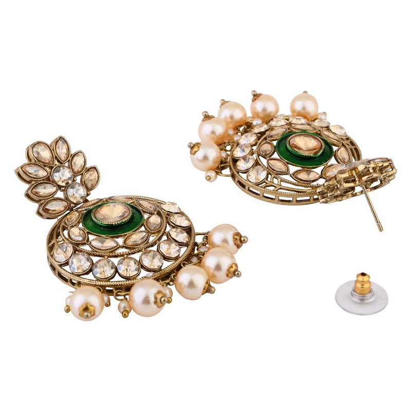 Etnico Gold Plated Traditional Meenakari Kundan & Pearl Chandbali Earrings For Women (E3255W)