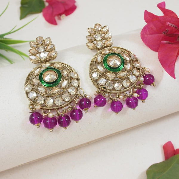 Etnico Gold Plated Traditional Meenakari Kundan & Pearl Chandbali Earrings For Women (E3255Wi)