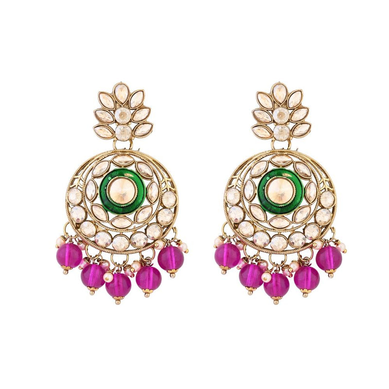 Etnico Gold Plated Traditional Meenakari Kundan & Pearl Chandbali Earrings For Women (E3255Wi)