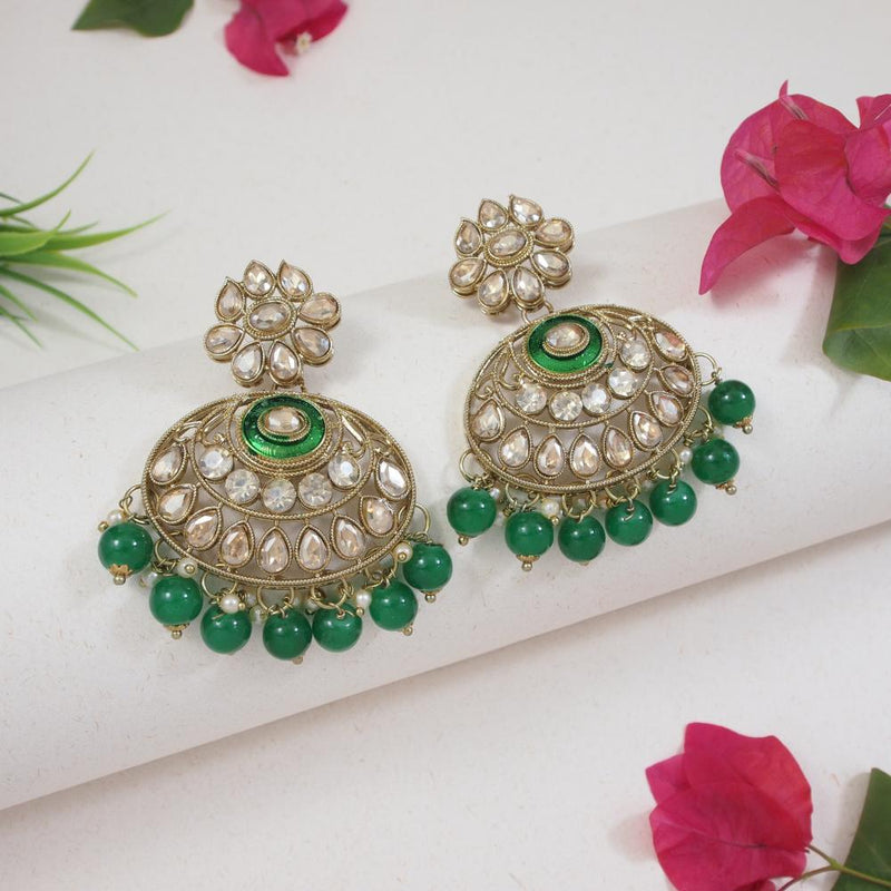 Etnico Gold Plated Traditional Meenakari Kundan & Pearl Chandbali Earrings For Women (E3256G)