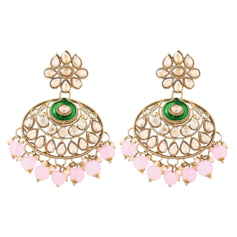 Etnico Gold Plated Traditional Meenakari Kundan & Pearl Chandbali Earrings For Women (E3256Pi)