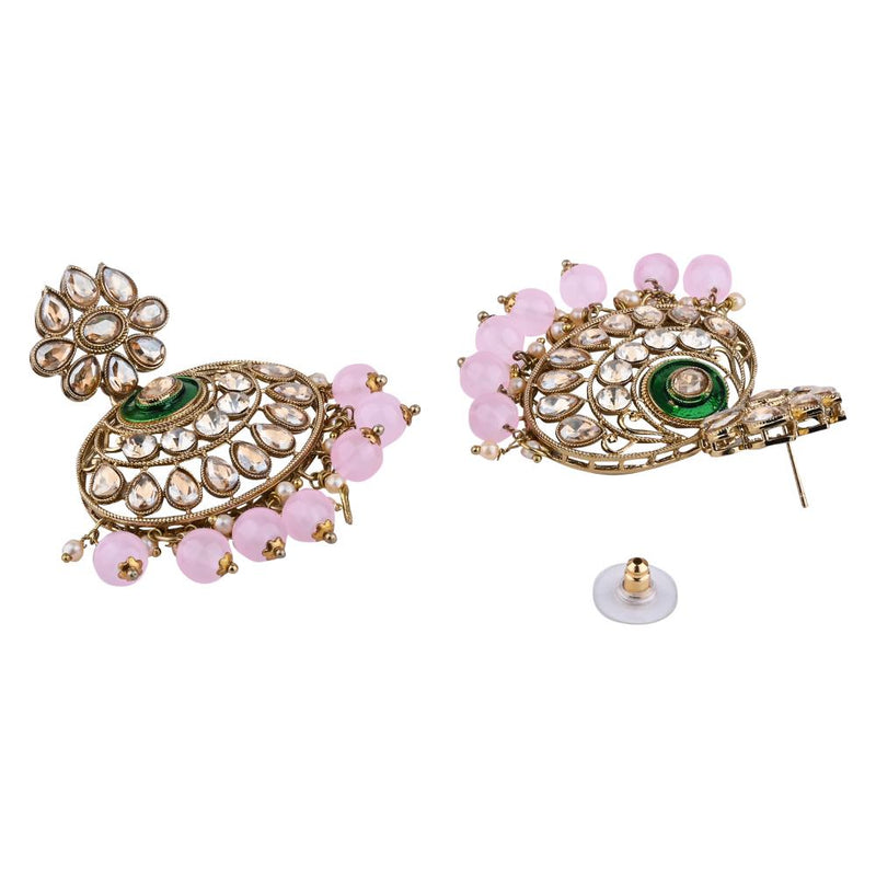 Etnico Gold Plated Traditional Meenakari Kundan & Pearl Chandbali Earrings For Women (E3256Pi)