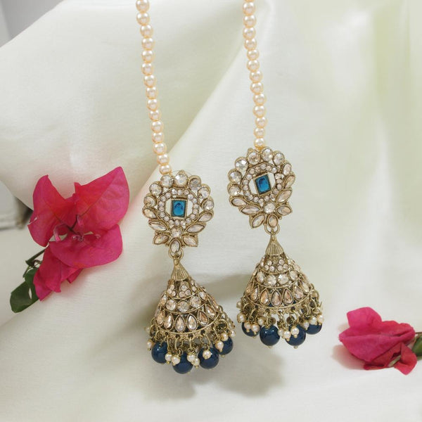 Etnico Gold Plated Traditional Kundan & Pearl Jhumka Earrings With Pearl Earchain For Women (E3257MO)