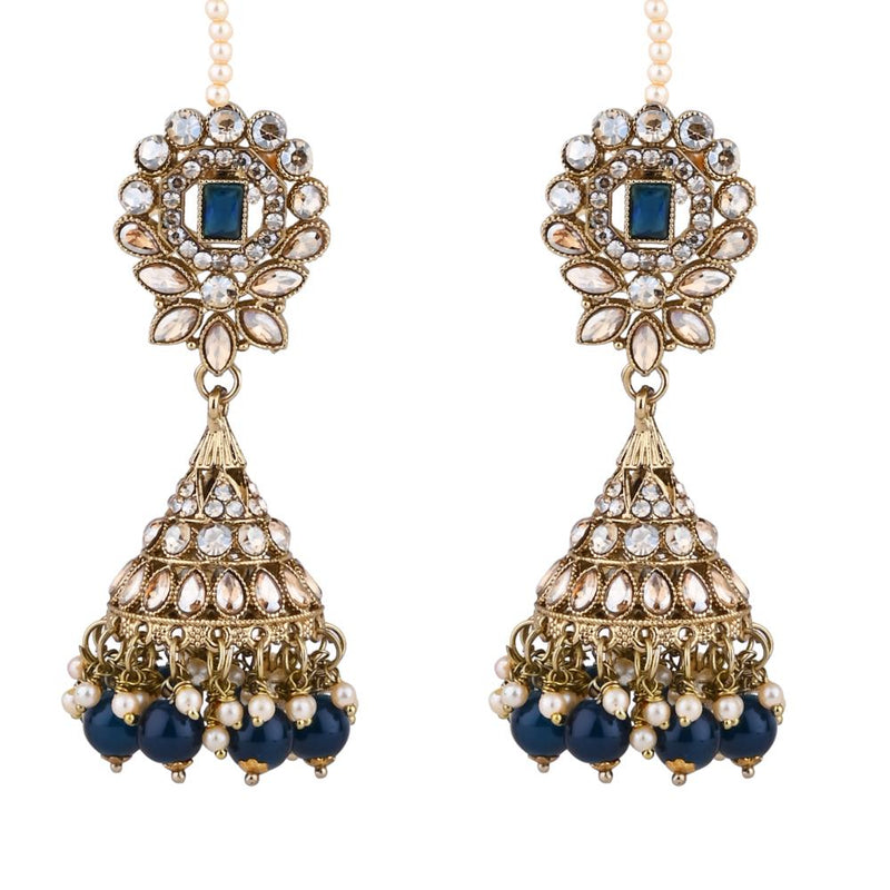 Etnico Gold Plated Traditional Kundan & Pearl Jhumka Earrings With Pearl Earchain For Women (E3257MO)