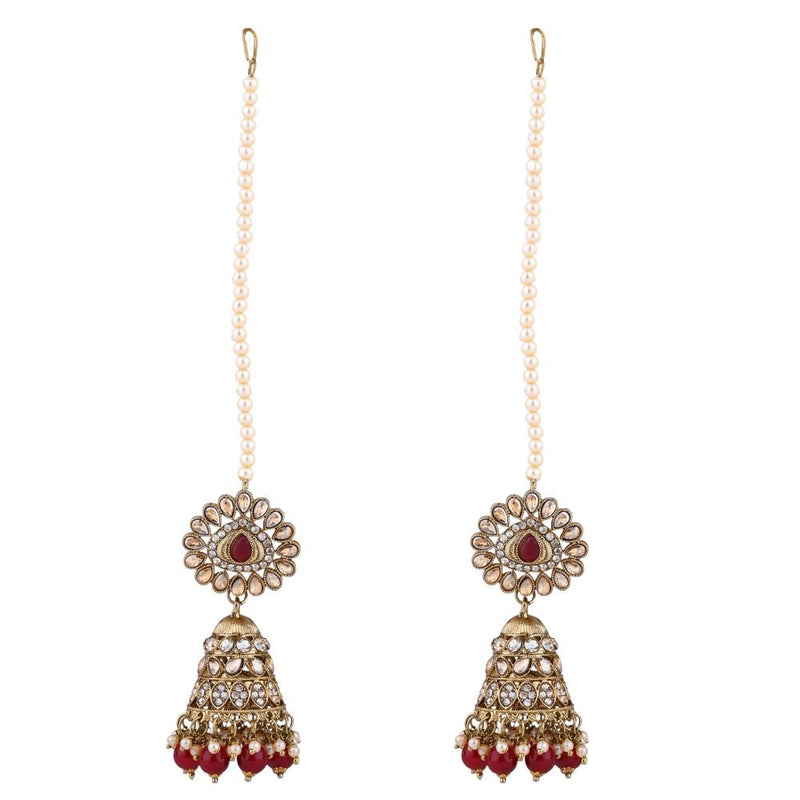 Etnico Gold Plated Traditional Kundan & Pearl Jhumka Earrings With Pearl Earchain For Women (E3258M)