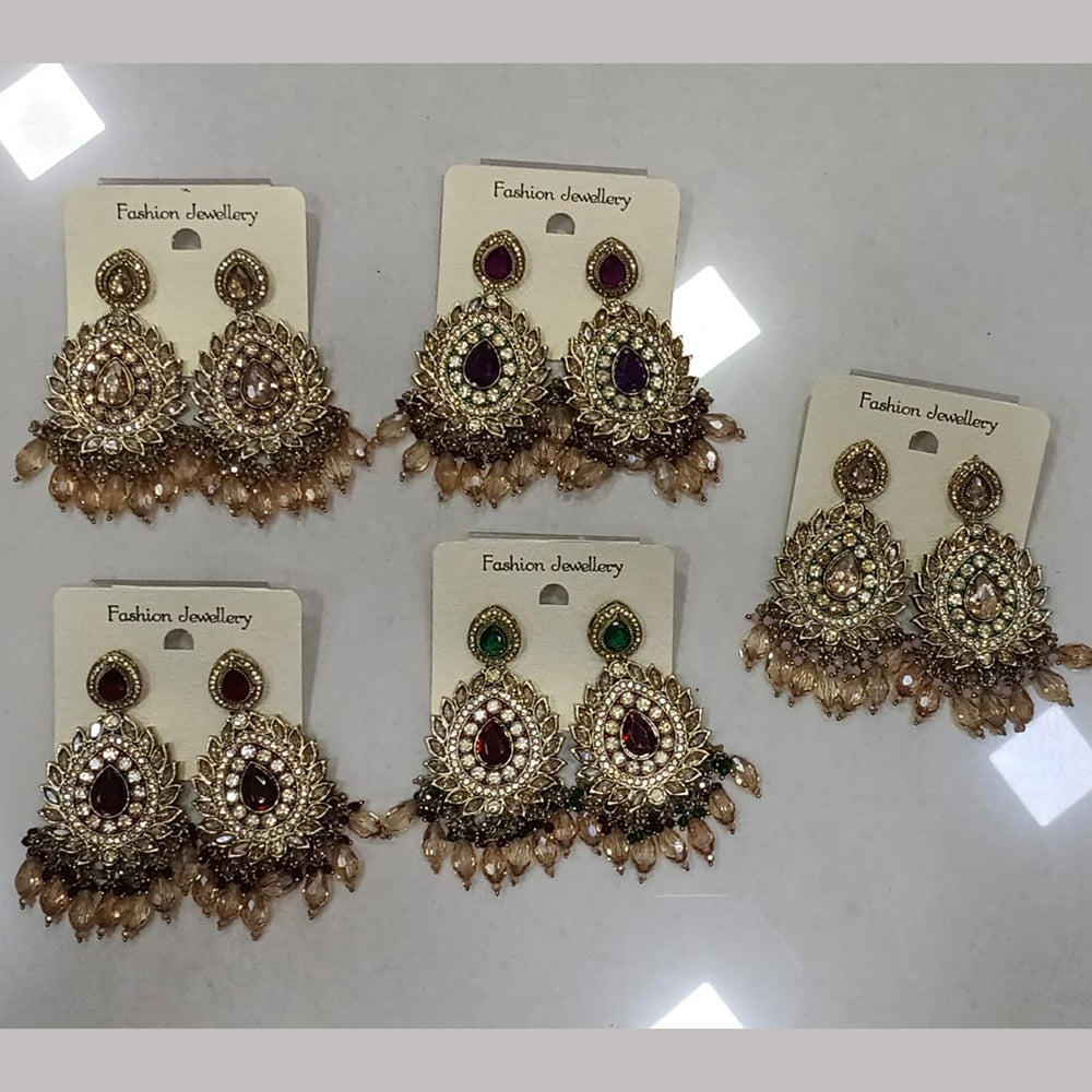 Midas Touch Pota Stone And Beaded Dangler Earrings for Women (Assorted Designs)