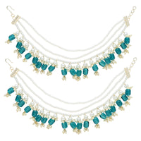 Etnico Gold Plated Traditional Pearl Layered Hair Chain/Earchain Accessories with Hook for Women 