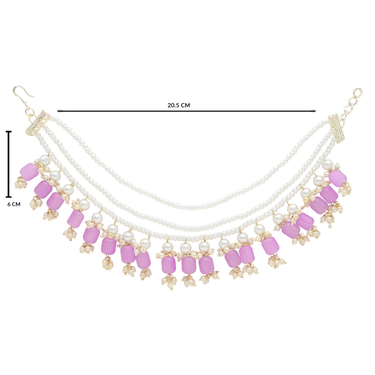 Etnico Gold Plated Traditional Pearl Layered Hair Chain/Earchain with Hook for Women