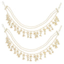 Etnico Gold Plated Traditional Pearl Layered Hair Chain/Earchain Accessories with Hook for Women