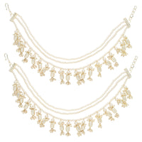 Etnico Gold Plated Traditional Pearl Layered Hair Chain/Earchain Accessories with Hook for Women