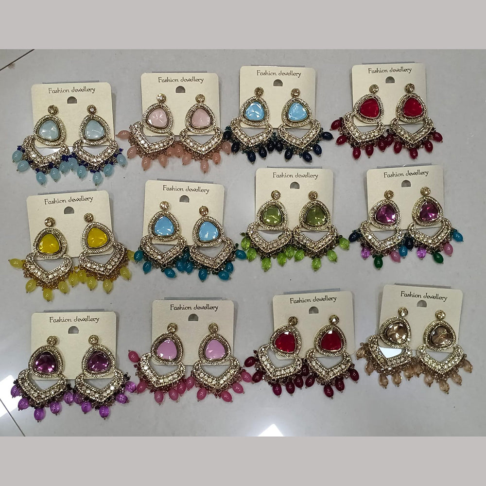 Midas Touch Pota Stone And Beaded Dangler Earrings for Women (Assorted Designs)