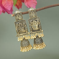 Etnico Gold Plated Traditional Antique Radha Krishna Design With Ghungroo Earrings For Women