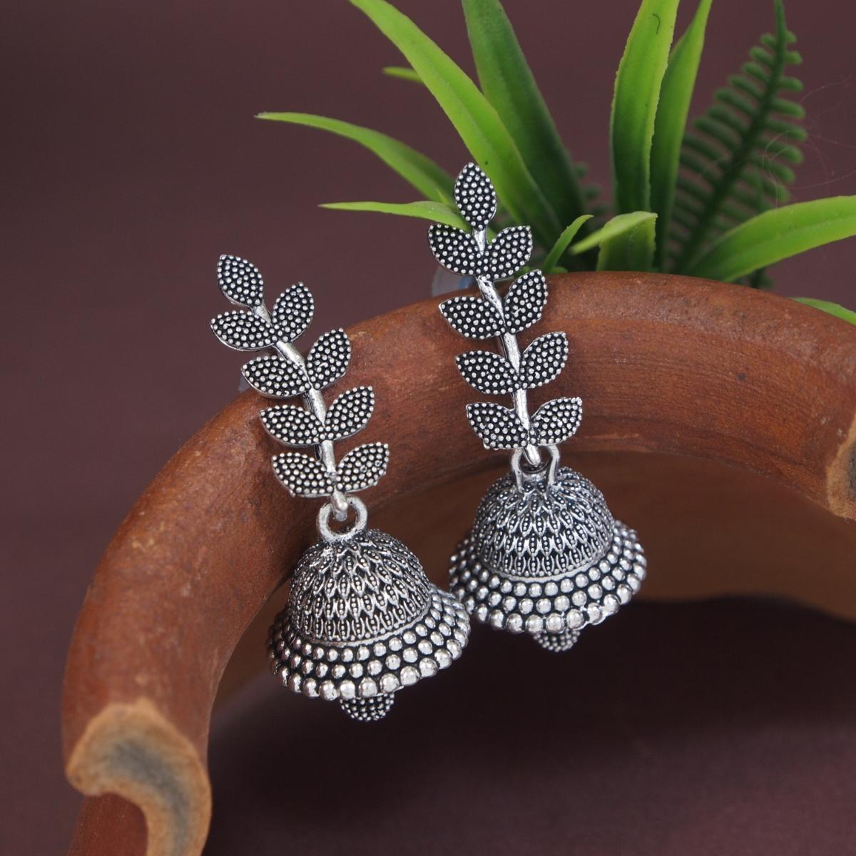 Etnico Silver Oxidised 4 different Design Jhumka Earrings Combo For Women