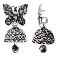 Etnico Traditional Stylish Fancy Silver Oxidised Afghani Jhumka Earrings Combo For Women