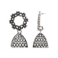 Etnico Traditional Stylish Fancy Silver Oxidised Afghani Jhumka Earrings Combo For Women