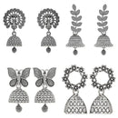 Etnico Ethnic Silver Oxidised Jhumka Earrings For Women 