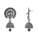 Etnico Ethnic Silver Oxidised Jhumka Earrings For Women