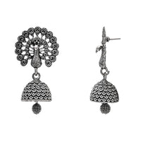 Etnico Ethnic Silver Oxidised Jhumka Earrings For Women