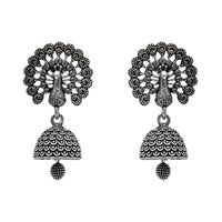 Etnico Ethnic Silver Oxidised Jhumka Earrings For Women