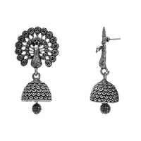 Etnico Ethnic Silver Oxidised Jhumka Earrings For Women