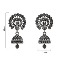 Etnico Ethnic Silver Oxidised Jhumka Earrings For Women
