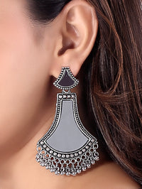 Etnico Ethnic Silver Oxidised Teardrop Shaped Dangle Earrings For Women