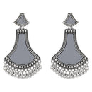 Etnico Ethnic Silver Oxidised Teardrop Shaped Dangle Earrings For Women