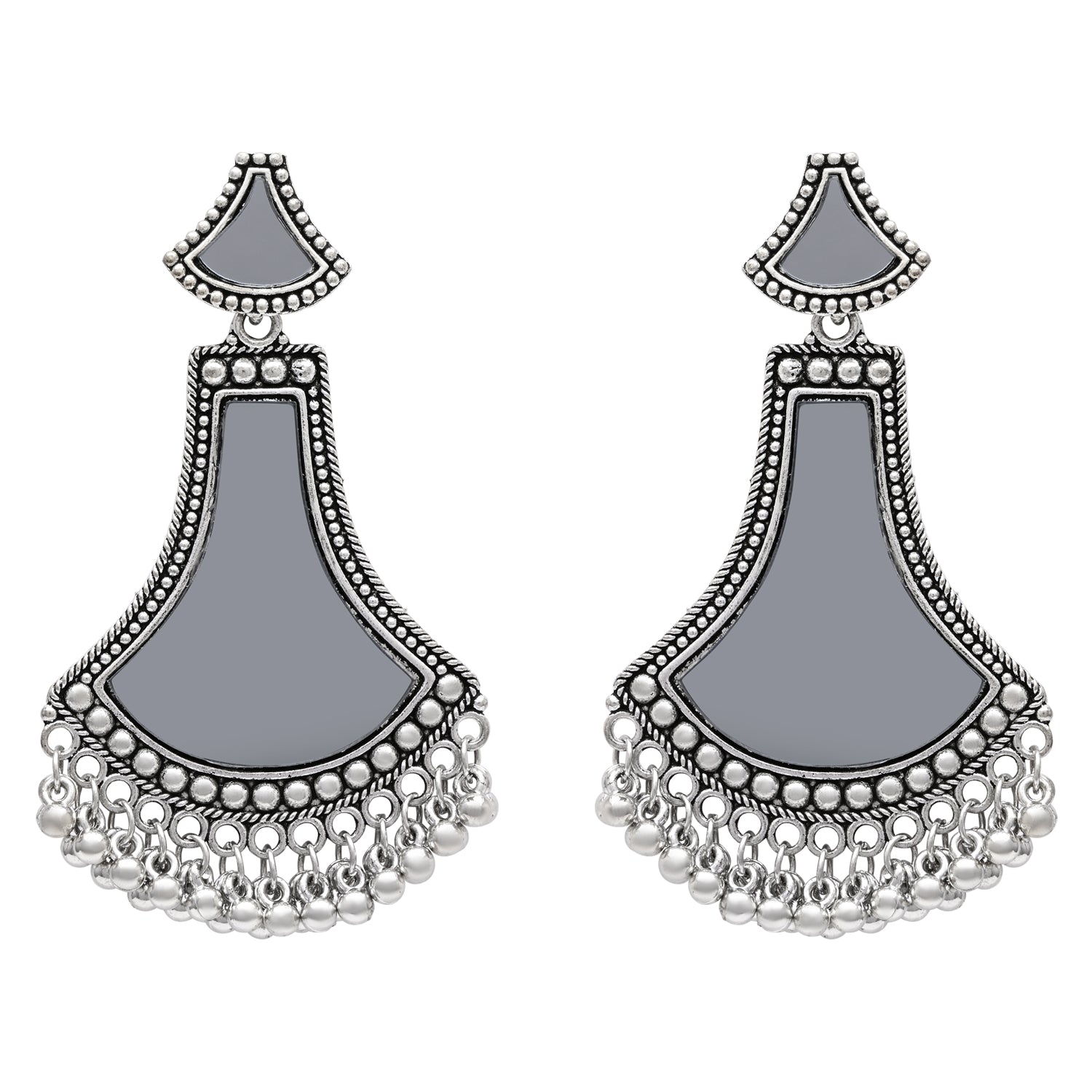 Etnico Ethnic Silver Oxidised Teardrop Shaped Dangle Earrings For Women