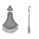 Etnico Ethnic Silver Oxidised Teardrop Shaped Dangle Earrings For Women