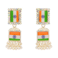 Etnico Traditional White Gold Plated National Flag Ethnic Jhumka Earrings For Women