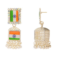 Etnico Traditional White Gold Plated National Flag Ethnic Jhumka Earrings For Women